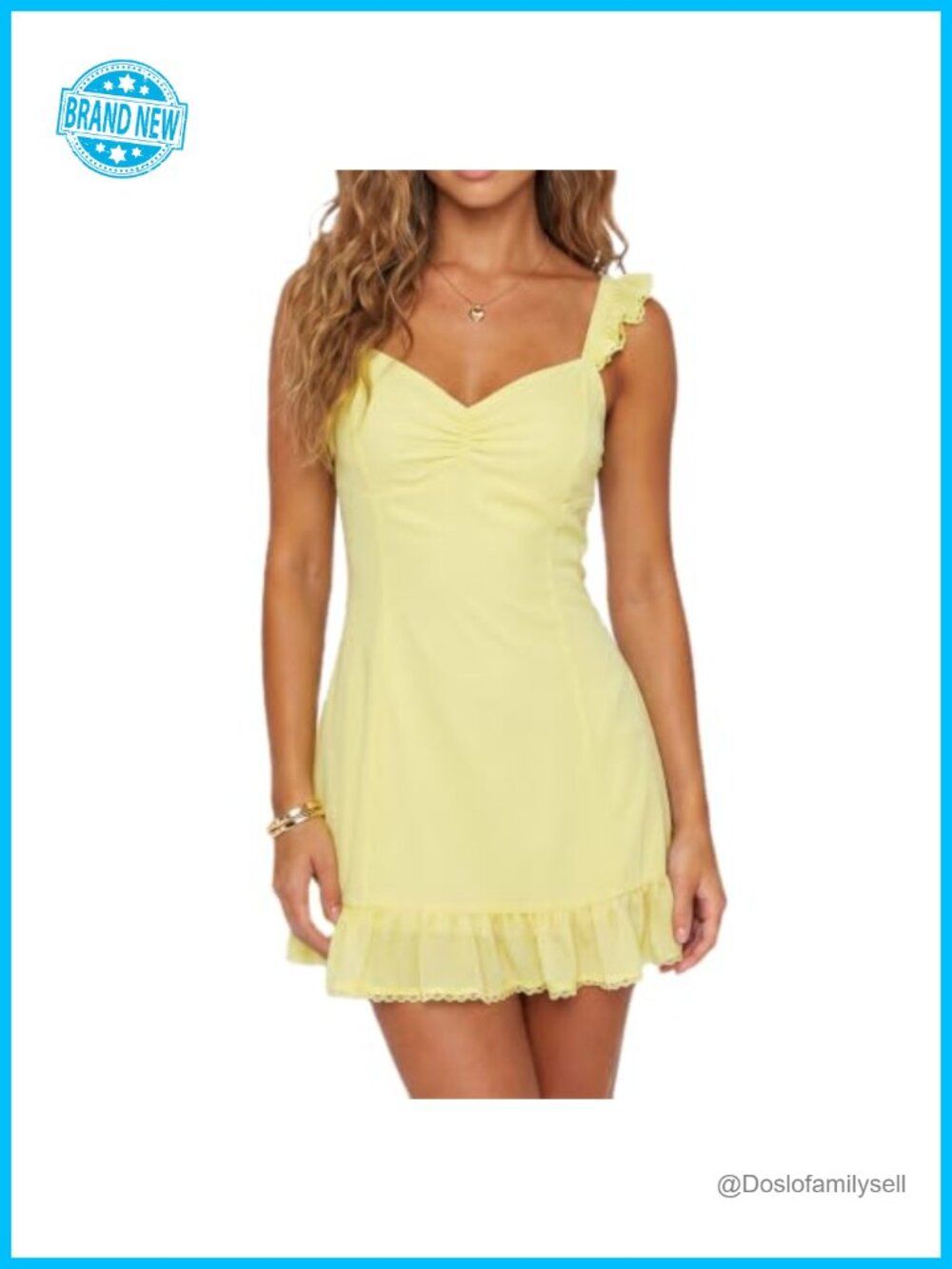 Women's Polyester Mini Cami Dress V-Neck Lace Trim Flutter Sleeve Beach Vacation